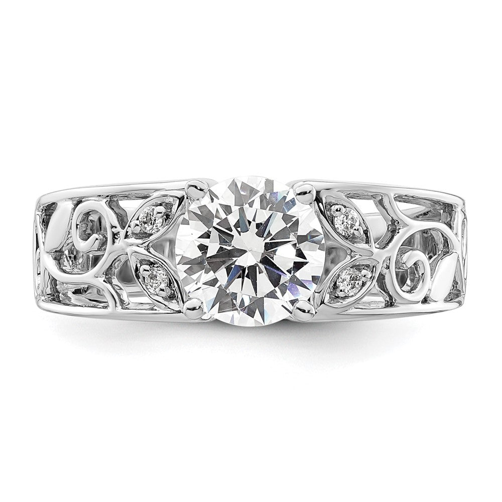 14K White Gold Leaf Design Peg Set 1/20 Carat Diamond Semi Mount Engagement Ring