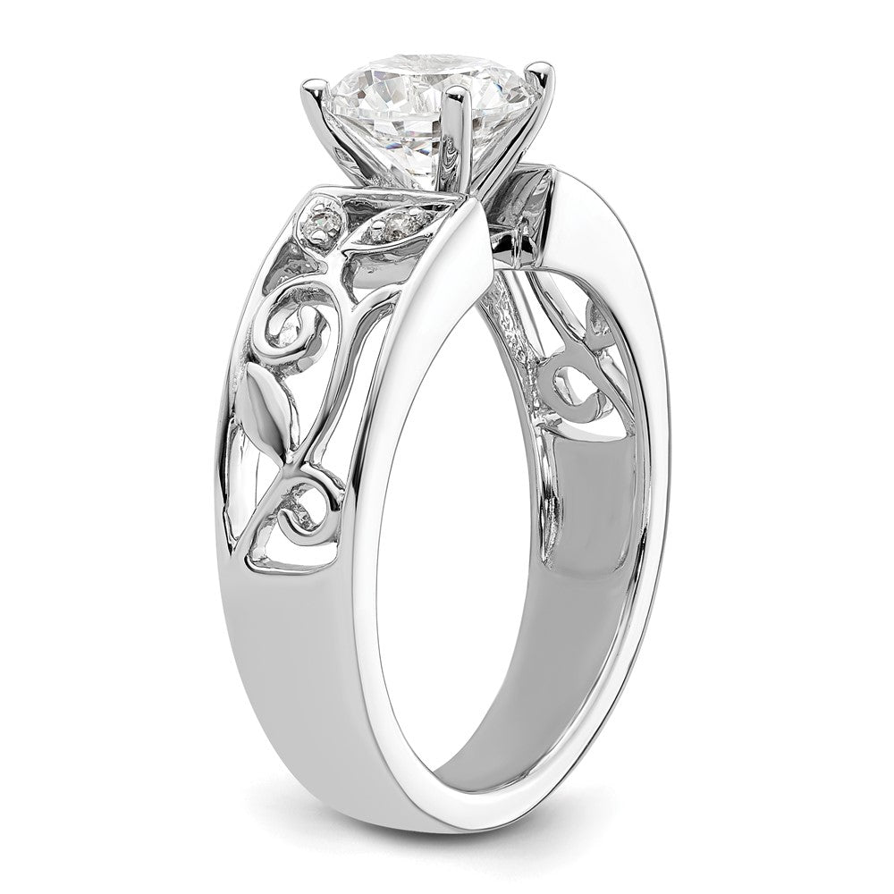 14K White Gold Leaf Design Peg Set 1/20 Carat Diamond Semi Mount Engagement Ring