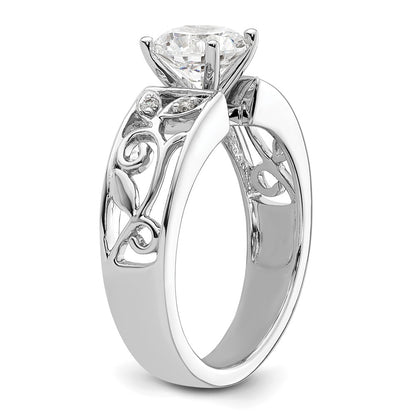 14K White Gold Leaf Design Peg Set 1/20 Carat Diamond Semi Mount Engagement Ring