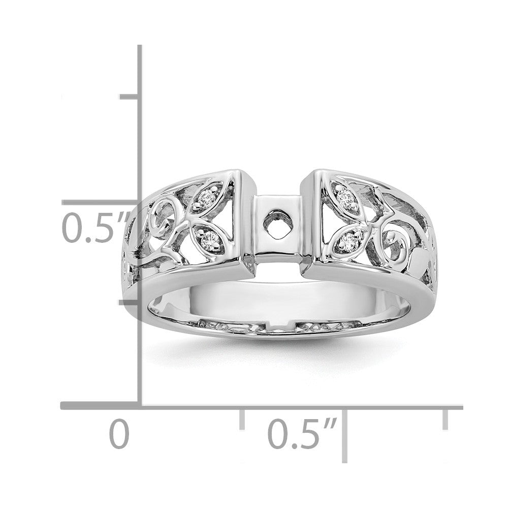 14K White Gold Leaf Design Peg Set 1/20 Carat Diamond Semi Mount Engagement Ring
