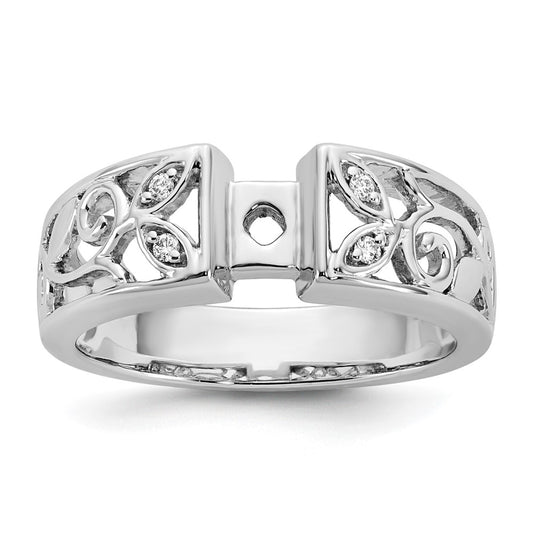 14K White Gold Leaf Design Peg Set 1/20 Carat Diamond Semi Mount Engagement Ring