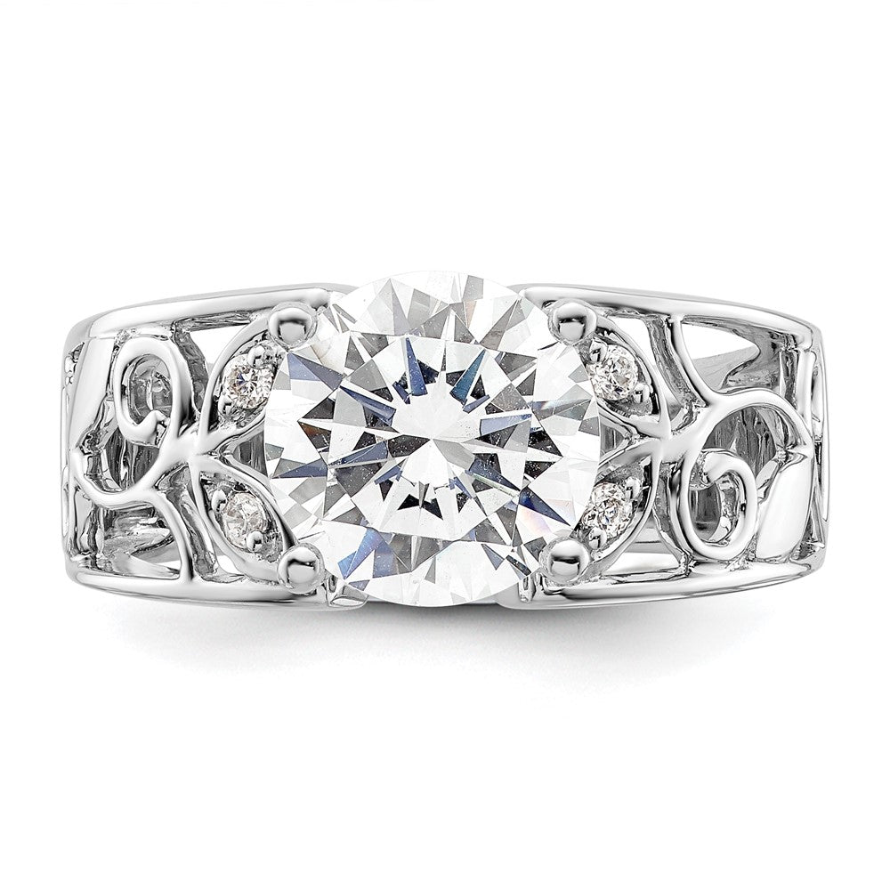 0.06ct. CZ Solid Real 14K White Gold Peg Set Engagement Ring