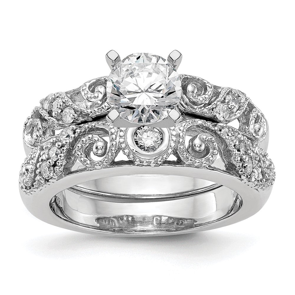 0.07ct. CZ Solid Real 14K White Gold Peg Set Engagement Ring