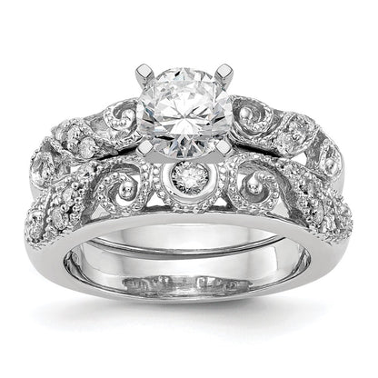 0.07ct. CZ Solid Real 14K White Gold Peg Set Engagement Ring