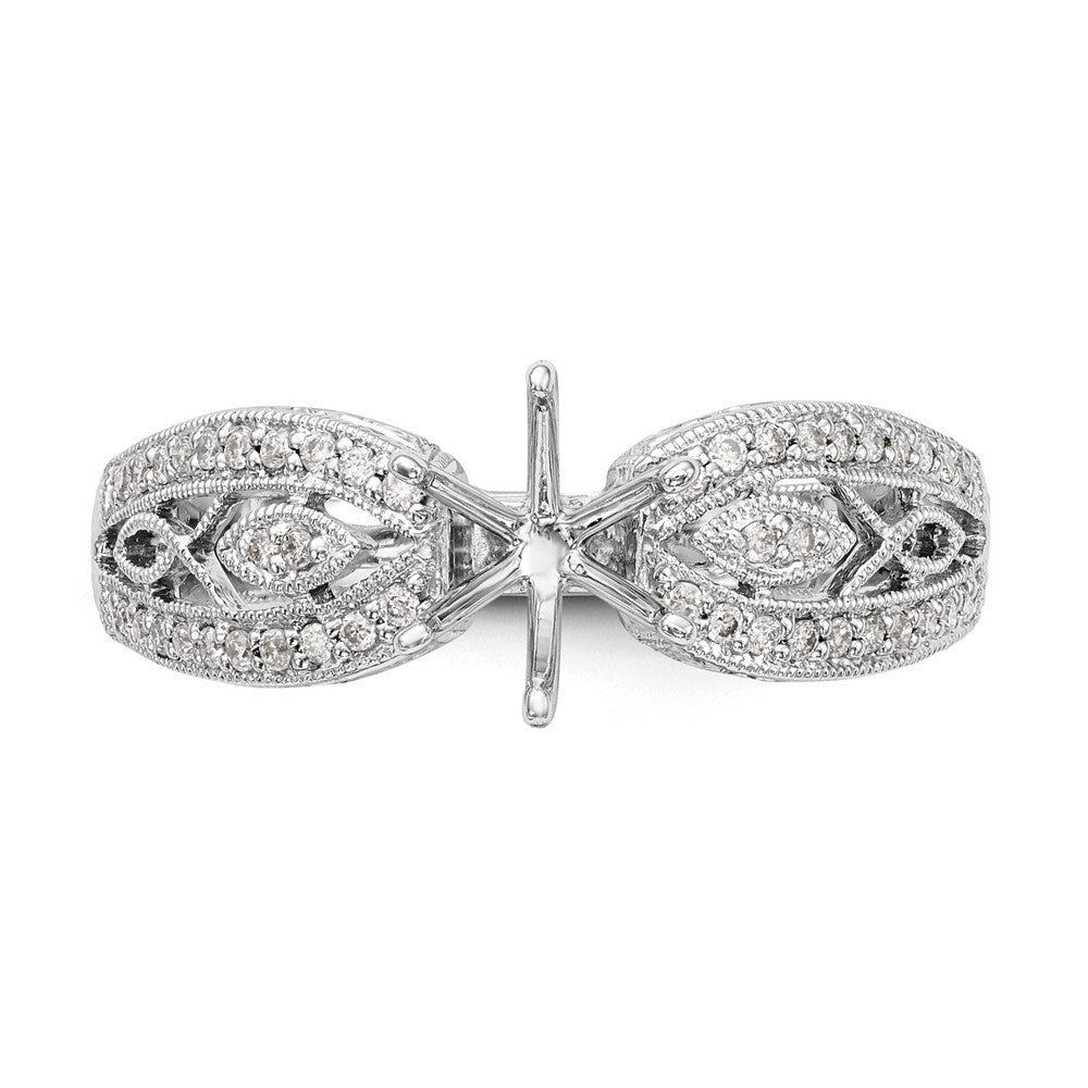 14K White Gold Vintage Peg Set 1/5 Carat Diamond Semi Mount Engagement Ring