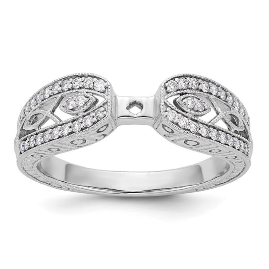 14K White Gold Vintage Peg Set 1/5 Carat Diamond Semi Mount Engagement Ring