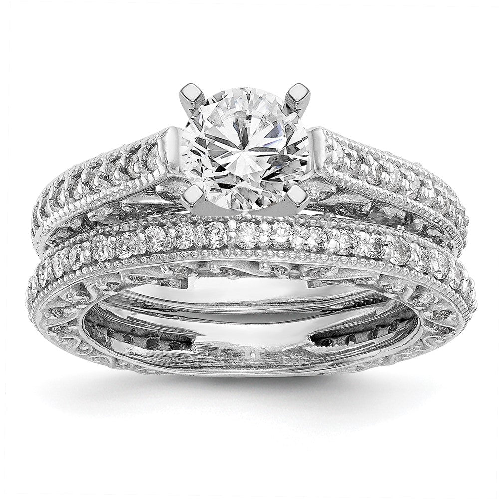 0.48ct. CZ Solid Real 14K White Gold Peg Set Engagement Ring