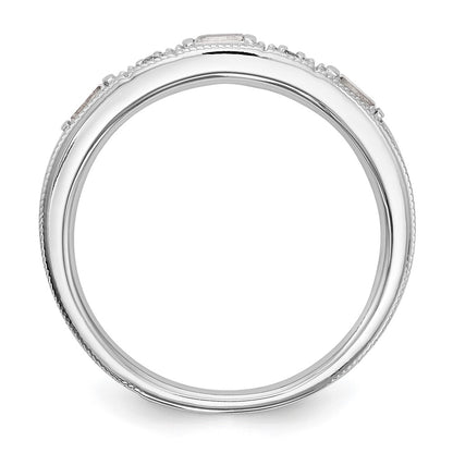 14K White Gold 1/10 Carat Baguette/Round Diamond Complete Wedding Band
