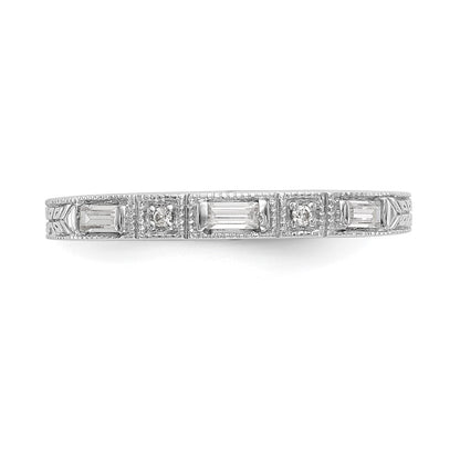 14K White Gold 1/10 Carat Baguette/Round Diamond Complete Wedding Band