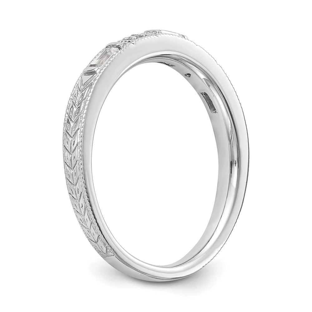 14K White Gold 1/10 Carat Baguette/Round Diamond Complete Wedding Band