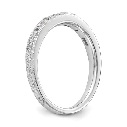 14K White Gold 1/10 Carat Baguette/Round Diamond Complete Wedding Band