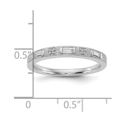 14K White Gold 1/10 Carat Baguette/Round Diamond Complete Wedding Band