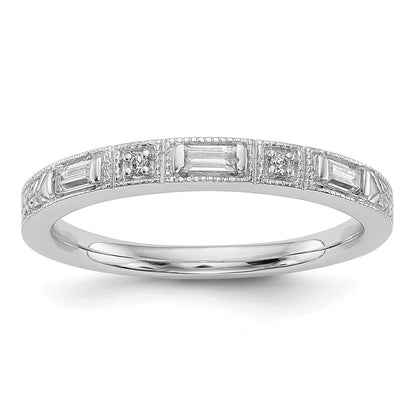 14K White Gold 1/10 Carat Baguette/Round Diamond Complete Wedding Band