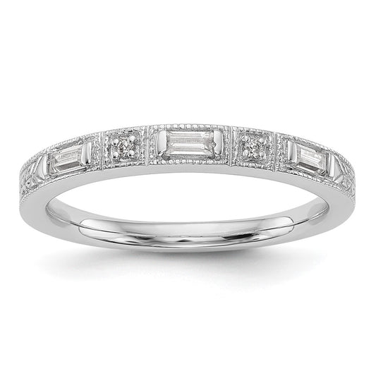 14K White Gold 1/10 Carat Baguette/Round Diamond Complete Wedding Band