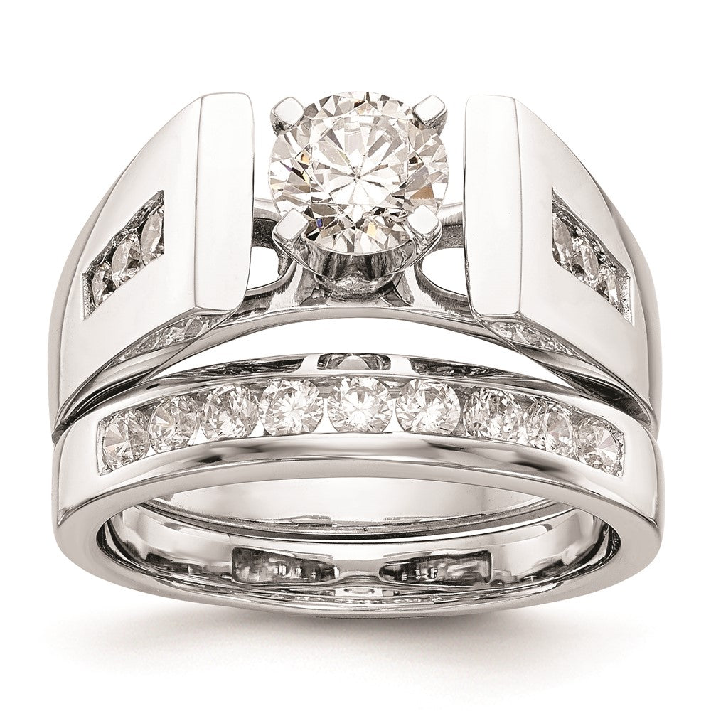 0.22ct. CZ Solid Real 14K White Gold Peg Set Engagement Ring