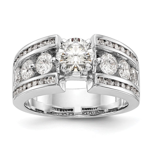 1.30ct. CZ Solid Real 14K White Gold Peg Set Engagement Ring
