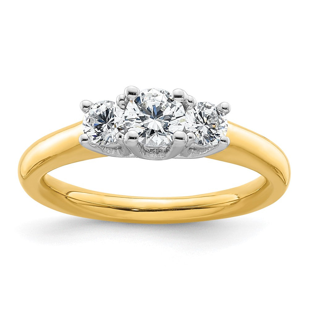 0.38ct. CZ Solid Real 14K Two-tone 3-Stone Engagement Ring