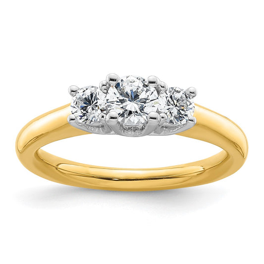 0.38ct. CZ Solid Real 14K Two-tone 3-Stone Engagement Ring