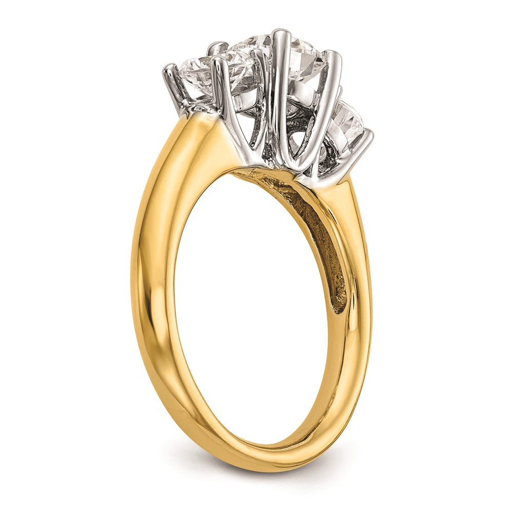 0.17ct. CZ Solid Real 14K Two-tone 3-Stone Engagement Ring