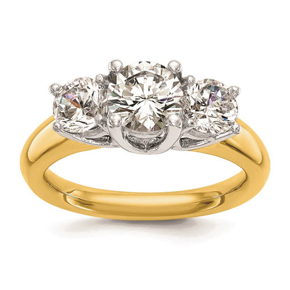 0.75ct. CZ Solid Real 14K Two-tone 3-Stone Engagement Ring