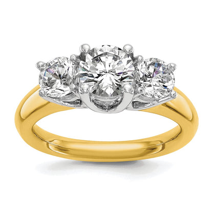 1.00ct. CZ Solid Real 14K Two-tone 3-Stone Engagement Ring