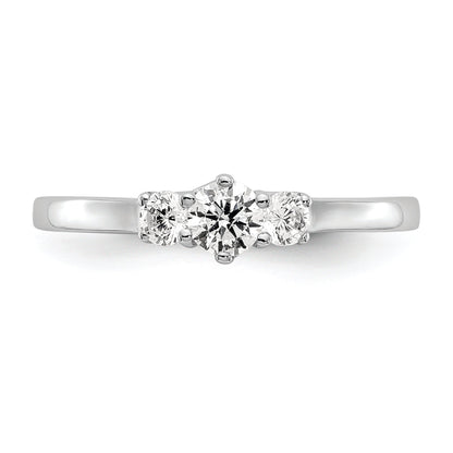 14K White Gold 3 Stone (Holds 1/4 Carat (4.1mm) Round Center) Includes 2 2.7mm Side Diamonds Semi Mount Engagement Ring
