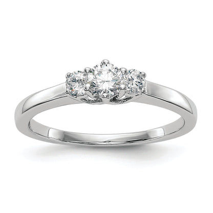 14K White Gold 3 Stone (Holds 1/4 Carat (4.1mm) Round Center) Includes 2 2.7mm Side Diamonds Semi Mount Engagement Ring