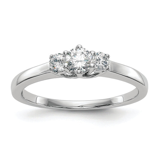 14K White Gold 3 Stone (Holds 1/4 Carat (4.1mm) Round Center) Includes 2 2.7mm Side Diamonds Semi Mount Engagement Ring