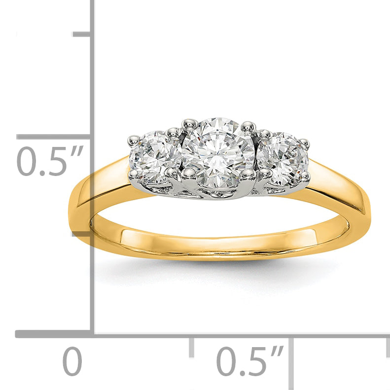 14K Two tone 3 Stone Simulated Diamond Engagement Ring