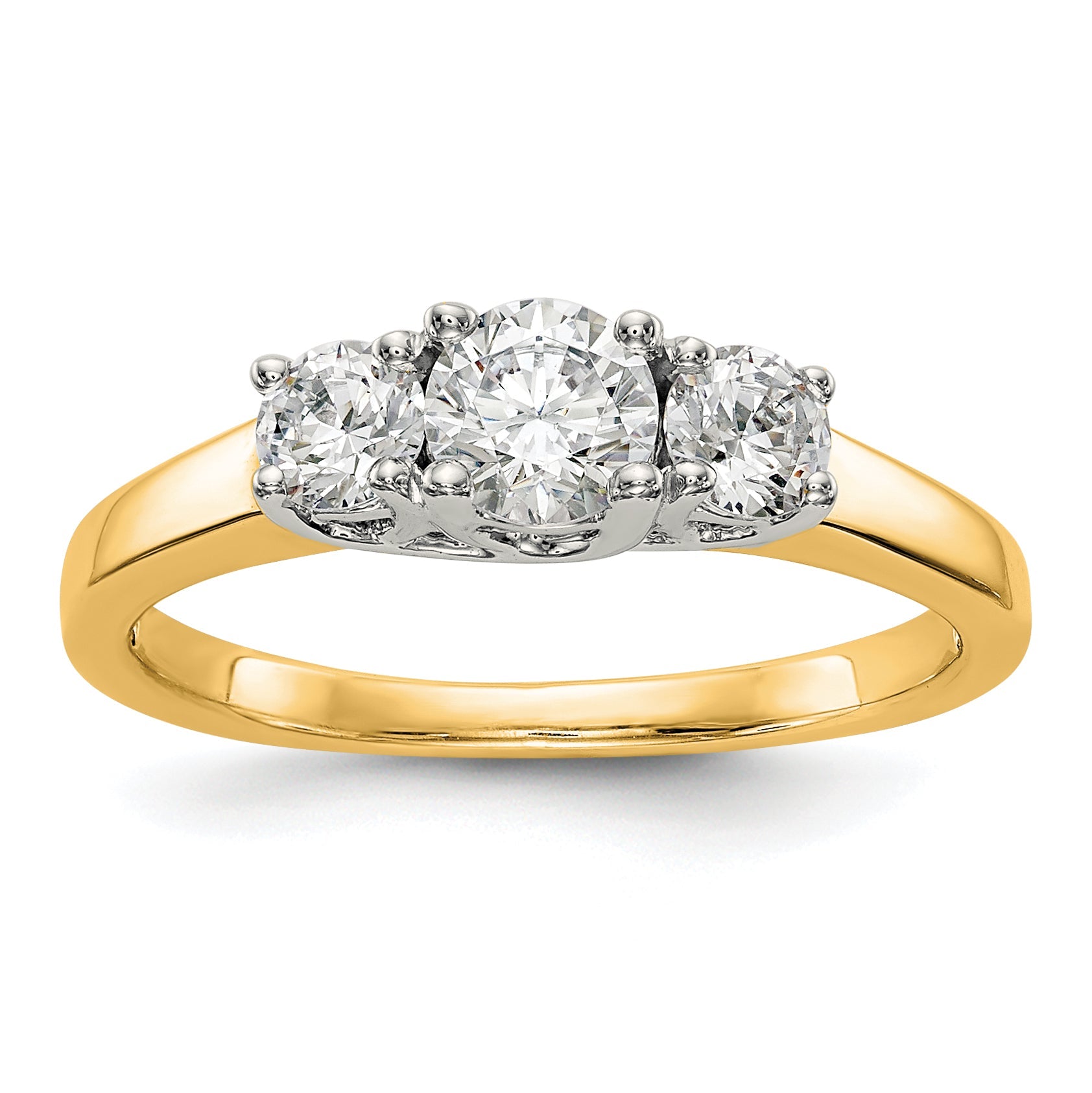 14K Two tone 3 Stone Simulated Diamond Engagement Ring