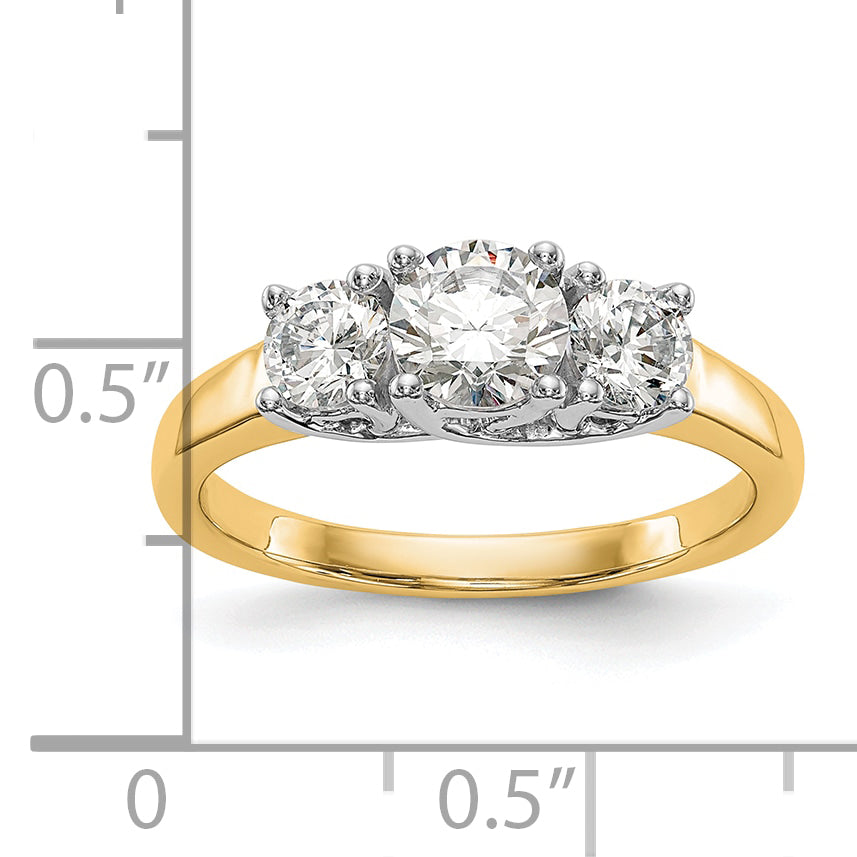 14K Two tone 3 Stone Simulated Diamond Engagement Ring