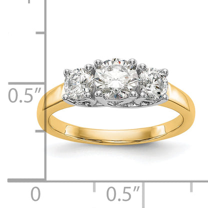 14K Two tone 3 Stone Simulated Diamond Engagement Ring