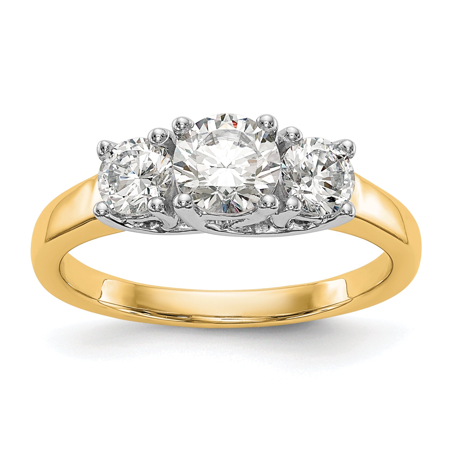 14K Two tone 3 Stone Simulated Diamond Engagement Ring