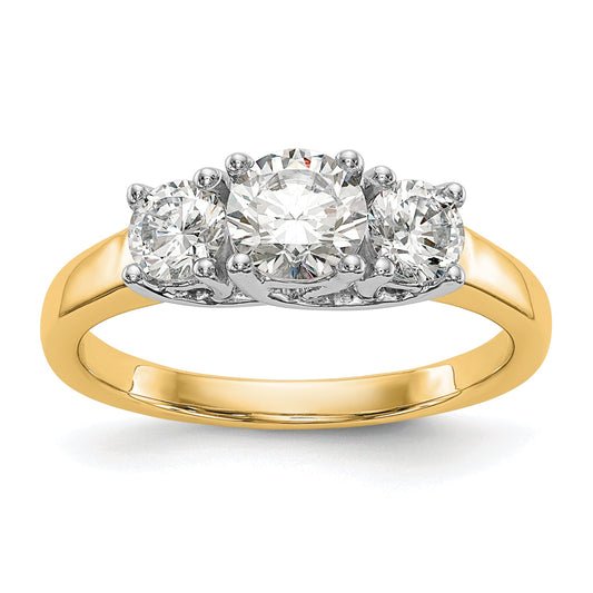 14K Two tone 3 Stone Simulated Diamond Engagement Ring