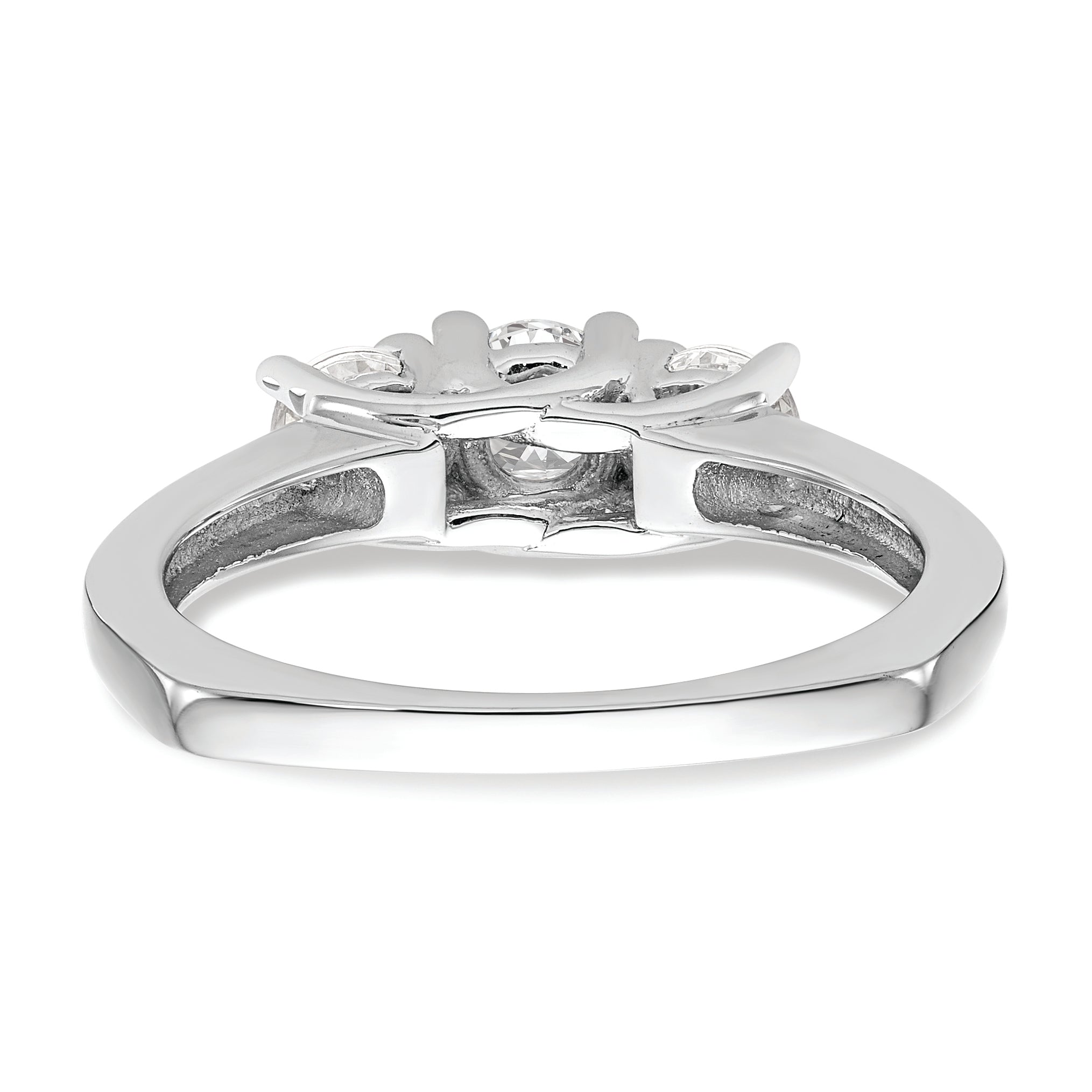 14K White Gold 3 Stone (Holds 1/2 Carat (4.7mm) Round Center) Includes 2 4.00mm Side Diamonds Semi Mount Engagement Ring