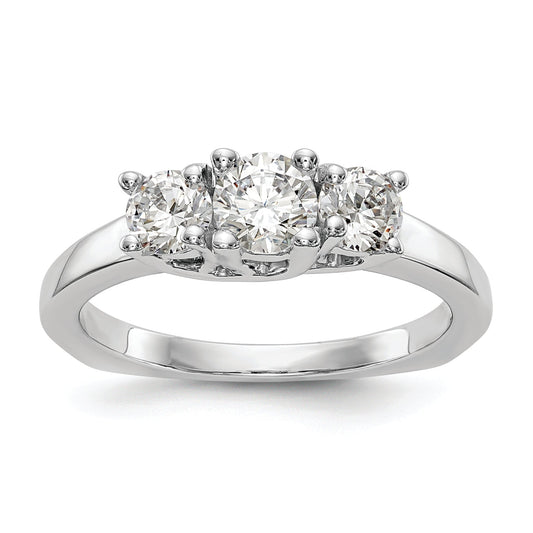 14K White Gold 3 Stone (Holds 1/2 Carat (4.7mm) Round Center) Includes 2 4.00mm Side Diamonds Semi Mount Engagement Ring