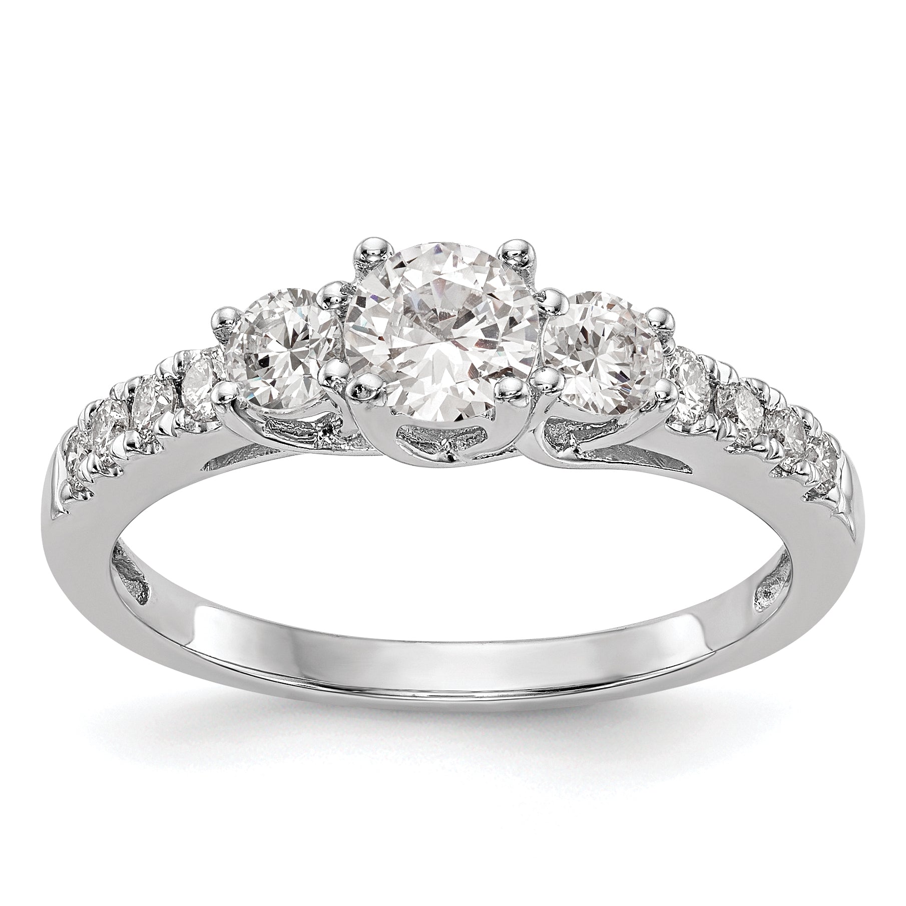 14k White Gold 3/4 Ct. Lab Grown Diamond VS/SI+ G+ Three Stone Engagement Ring