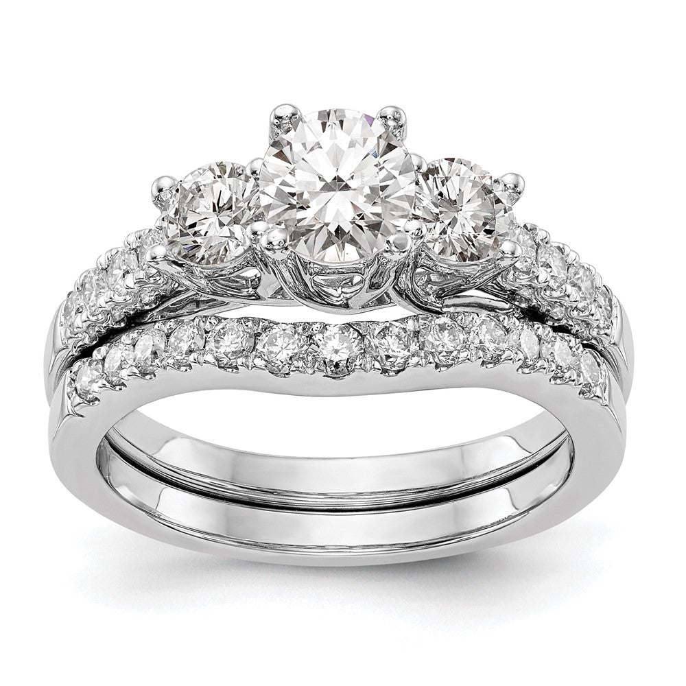 14K White Gold 1 1/5 Carat Lab Grown Diamond Vs/Si+ G+ Complete Size 9 Three Stone Engagement Ring (Size 9 Only)