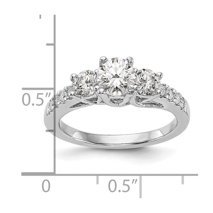 14K White Gold 1 1/5 Carat Lab Grown Diamond Vs/Si+ G+ Complete Size 9 Three Stone Engagement Ring (Size 9 Only)