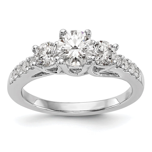 14K White Gold 1 1/5 Carat Lab Grown Diamond Vs/Si+ G+ Complete Size 9 Three Stone Engagement Ring (Size 9 Only)
