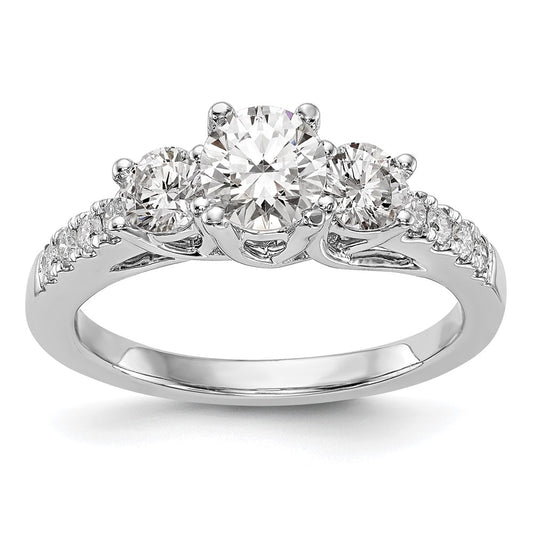 14K White Gold 1 1/5 Carat Lab Grown Diamond Vs/Si+ G+ Complete Size 9 Three Stone Engagement Ring (Size 9 Only)