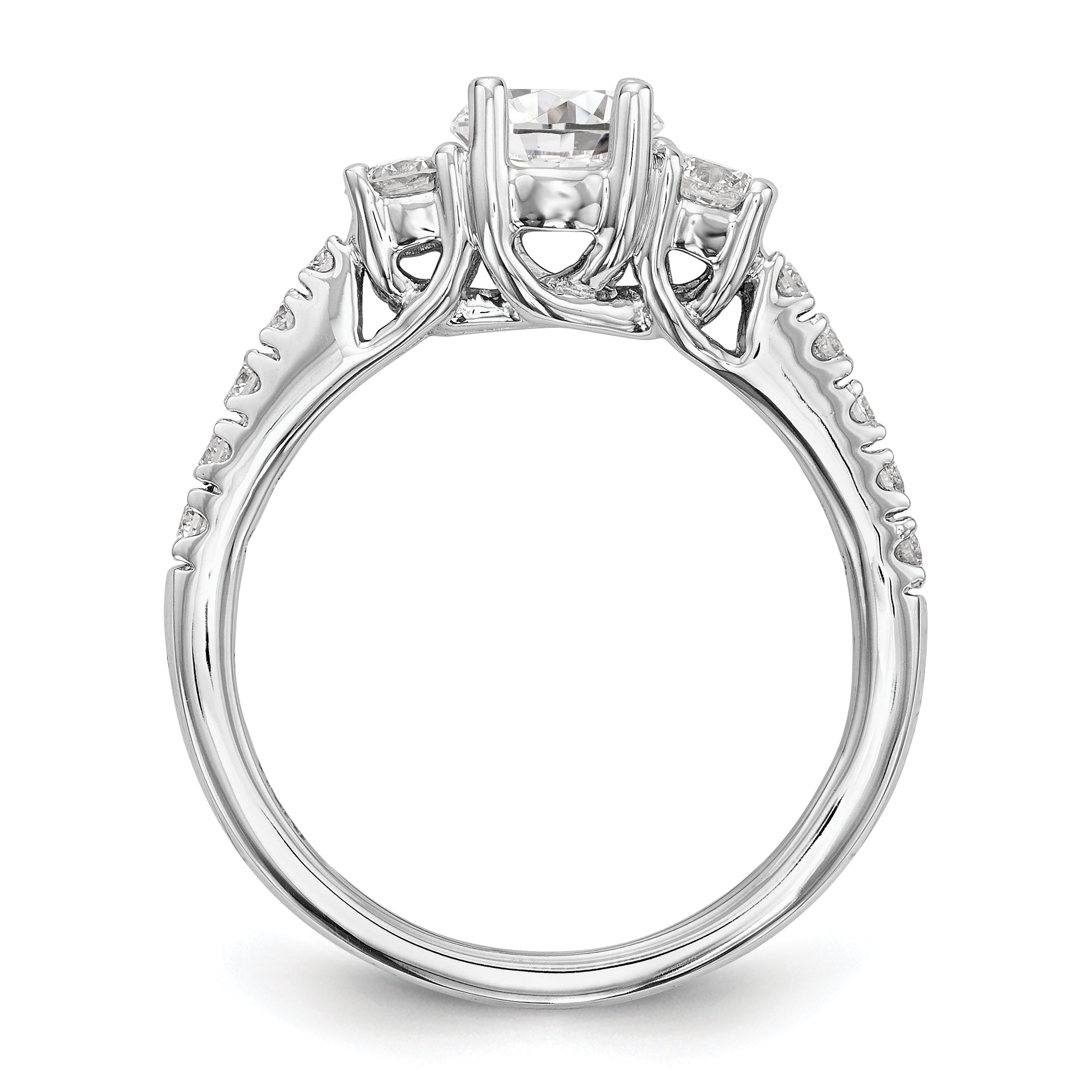 14K White Gold 3 Stone Simulated Diamond Engagement Ring