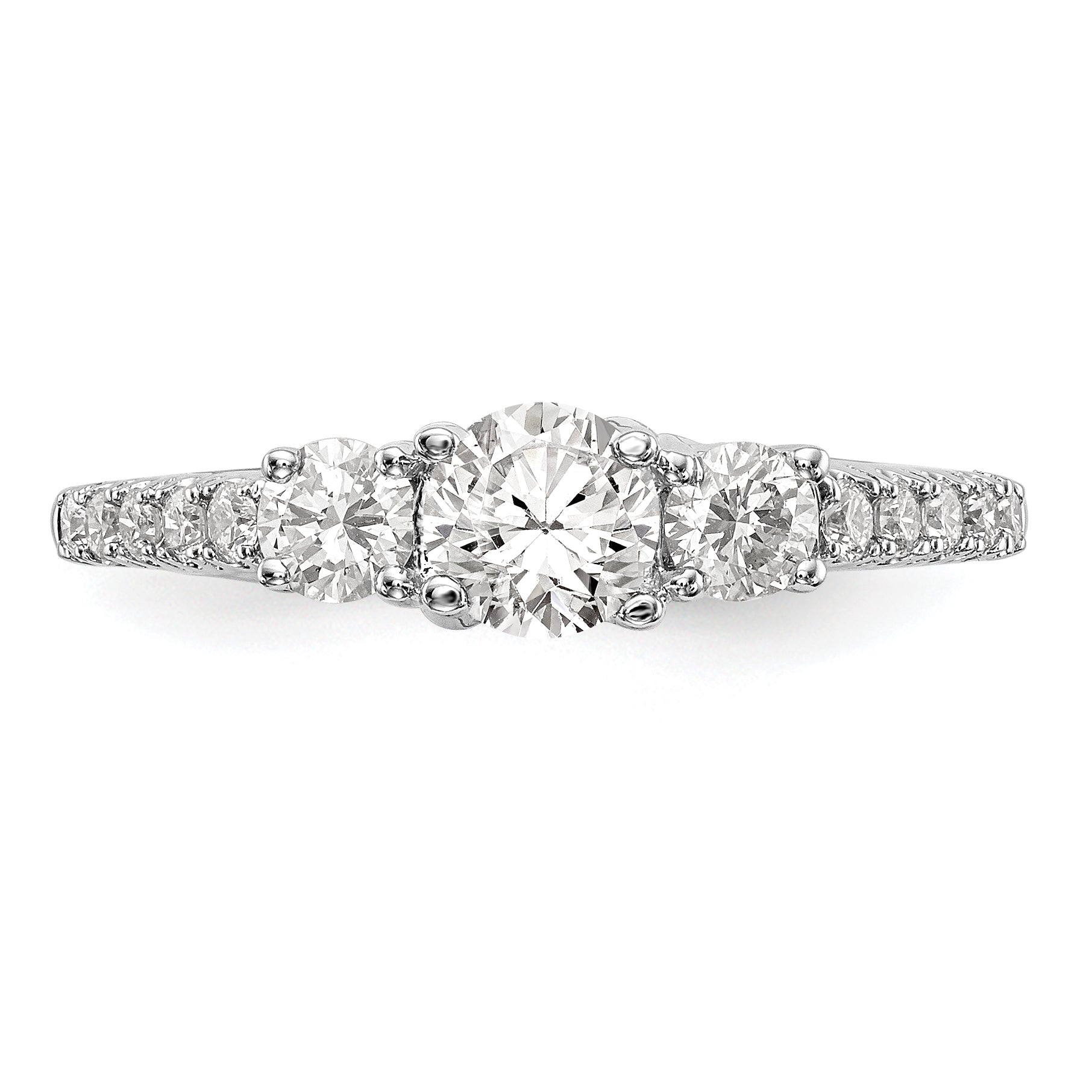 14K White Gold 3 Stone Simulated Diamond Engagement Ring
