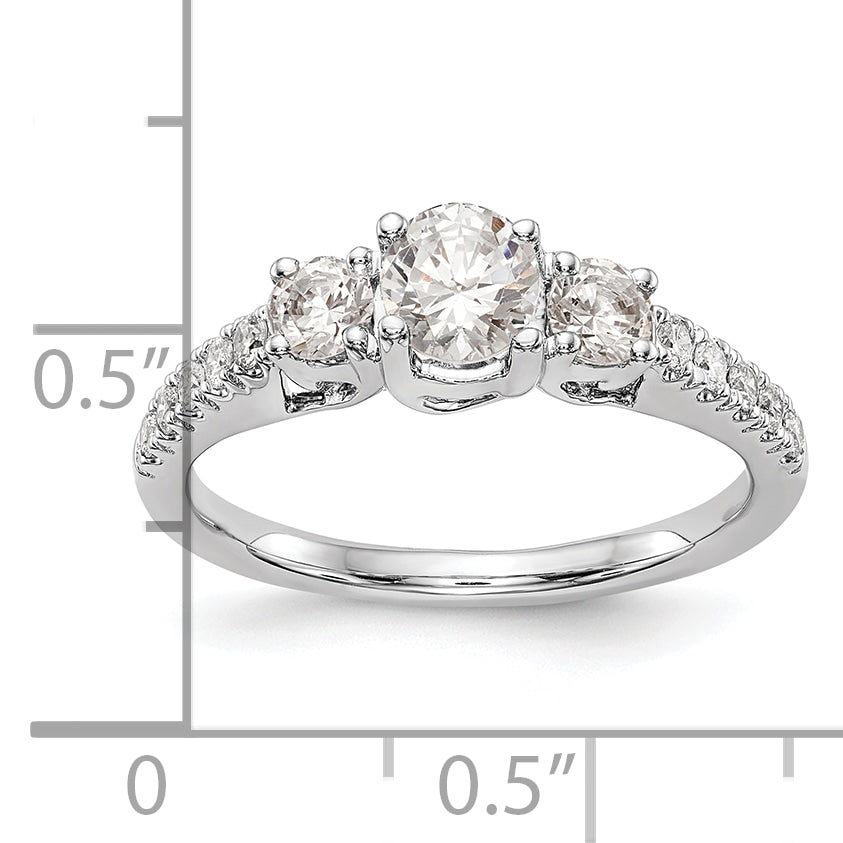 14K White Gold 3 Stone Simulated Diamond Engagement Ring