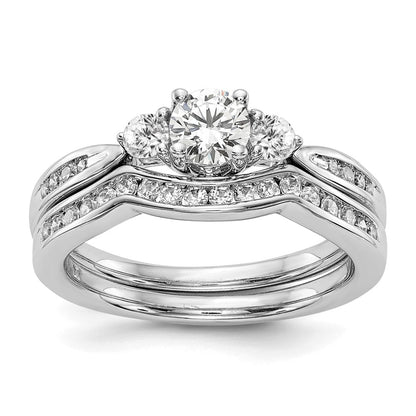 14k White Gold 5/8 Ct. Lab Grown Diamond VS/SI+ G+ Three Stone Complete Engagement Ring