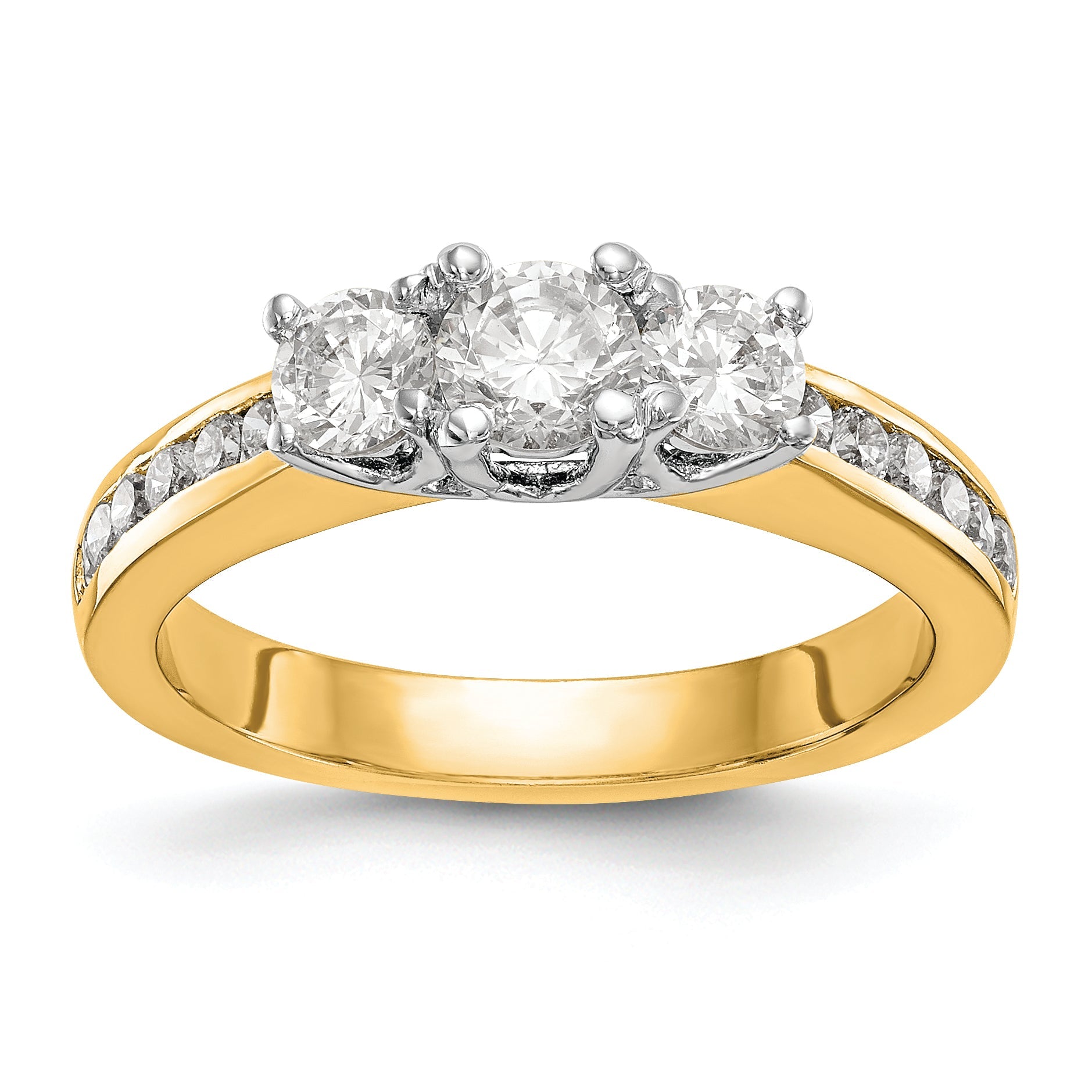 14K Two tone 3 Stone Simulated Diamond Engagement Ring