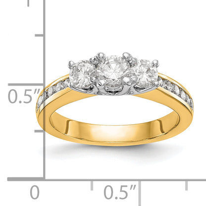 14K Two tone 3 Stone Simulated Diamond Engagement Ring