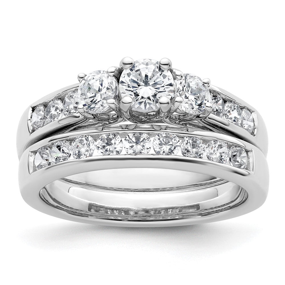 14K White Gold 3 Stone Simulated Diamond Engagement Ring