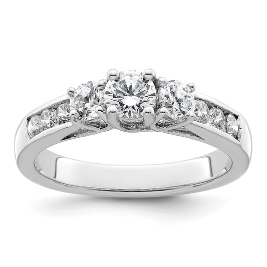 14K White Gold 3 Stone Simulated Diamond Engagement Ring