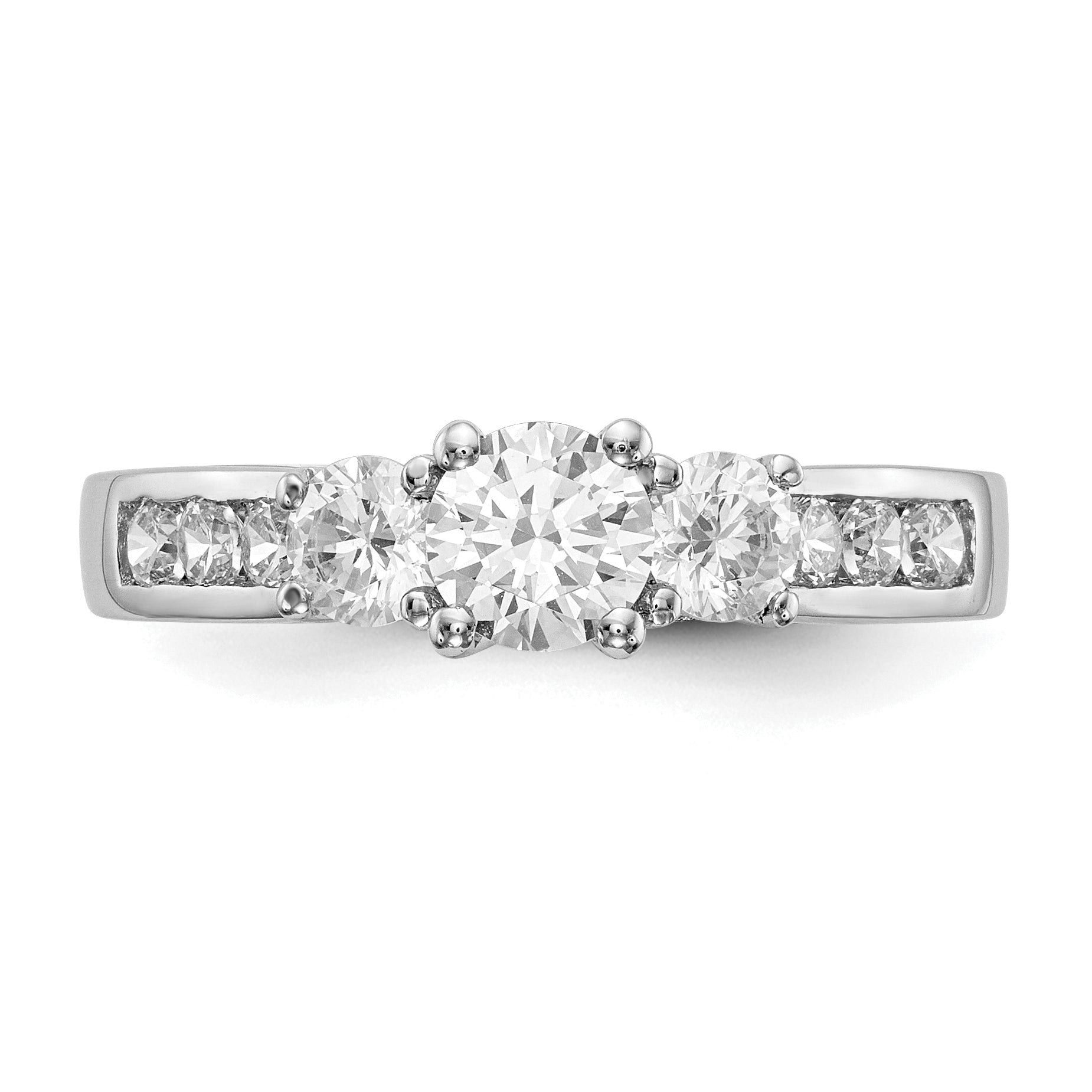 14k White Gold 1 1/2 Ct. Lab Grown Diamond VS/SI+ G+ Round Three Stone Engagement Ring